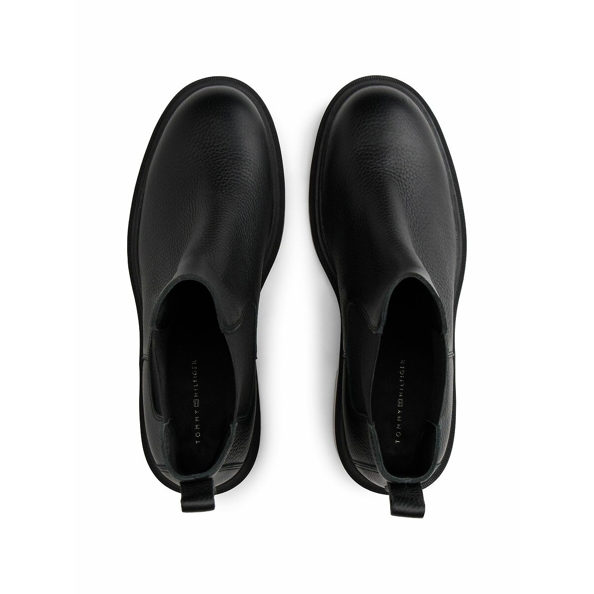 Boots chelsea à talon, cuir noir, TOMMY HILFIGER
