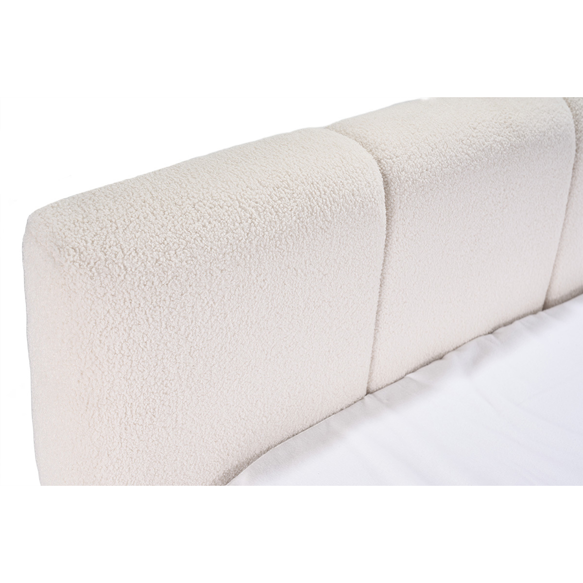 Lit coffre 2 places 160x200 cm en tissu laine bouclée MOTTO beige, MILIBOO