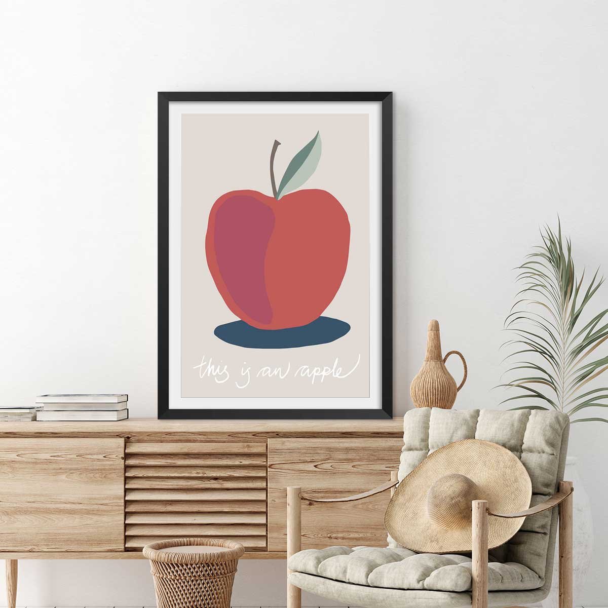 Affiche apple-pomme affiche + cadre en bois - noir, HEXOA