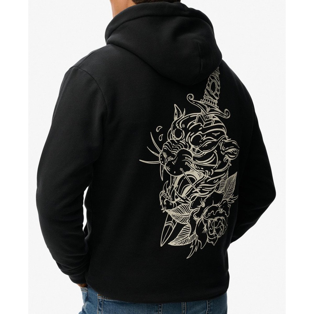 Sweat à capuche ample Tattoo Flash noir, SUPERDRY