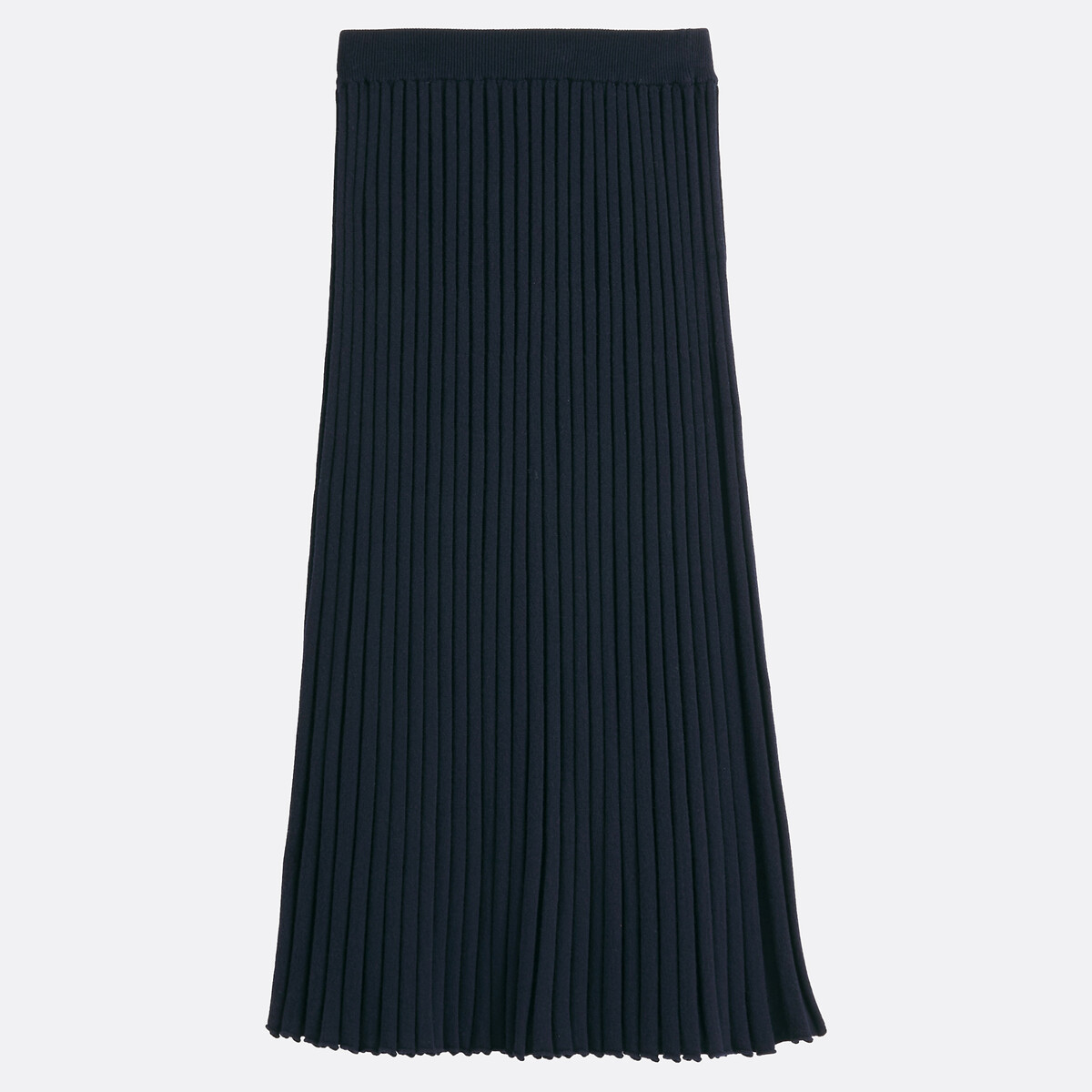 Jupe longue plissée, en laine mérinos bleu marine, BLANCHEMAILLE