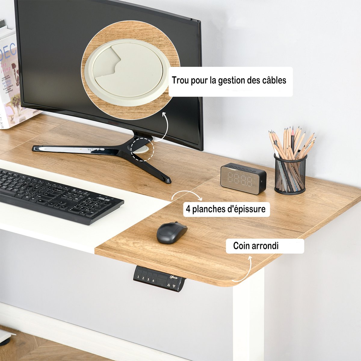 Bureau réglable en hauteur, GRANTA chêne, MEUBLES COSY