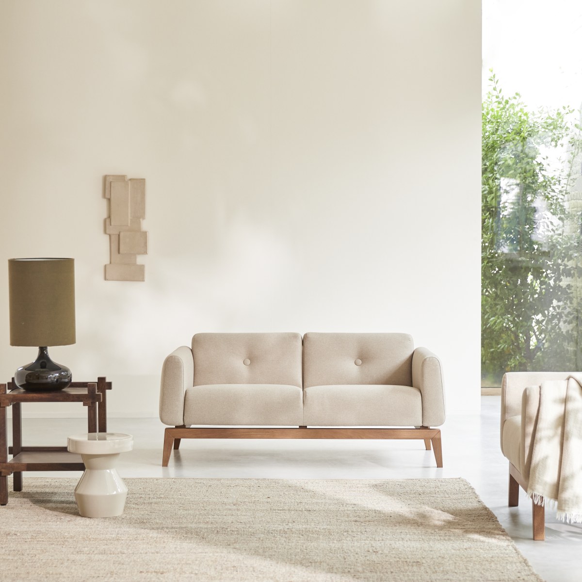 Canapé droit en Tissu massif, BJORN beige, TIKAMOON
