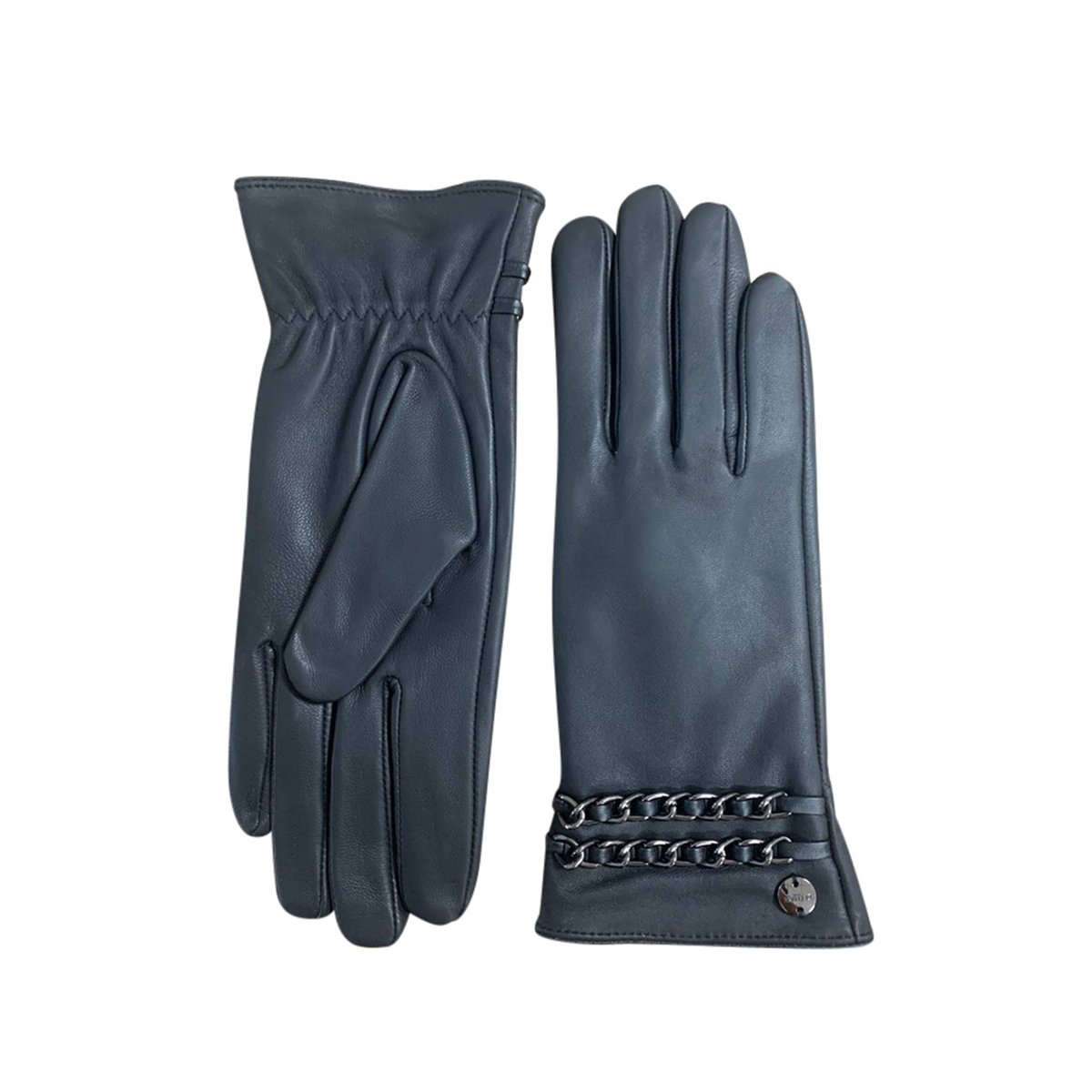 Gants en cuir avec chaînes décoratives métalliques ACME black, DEELUXE