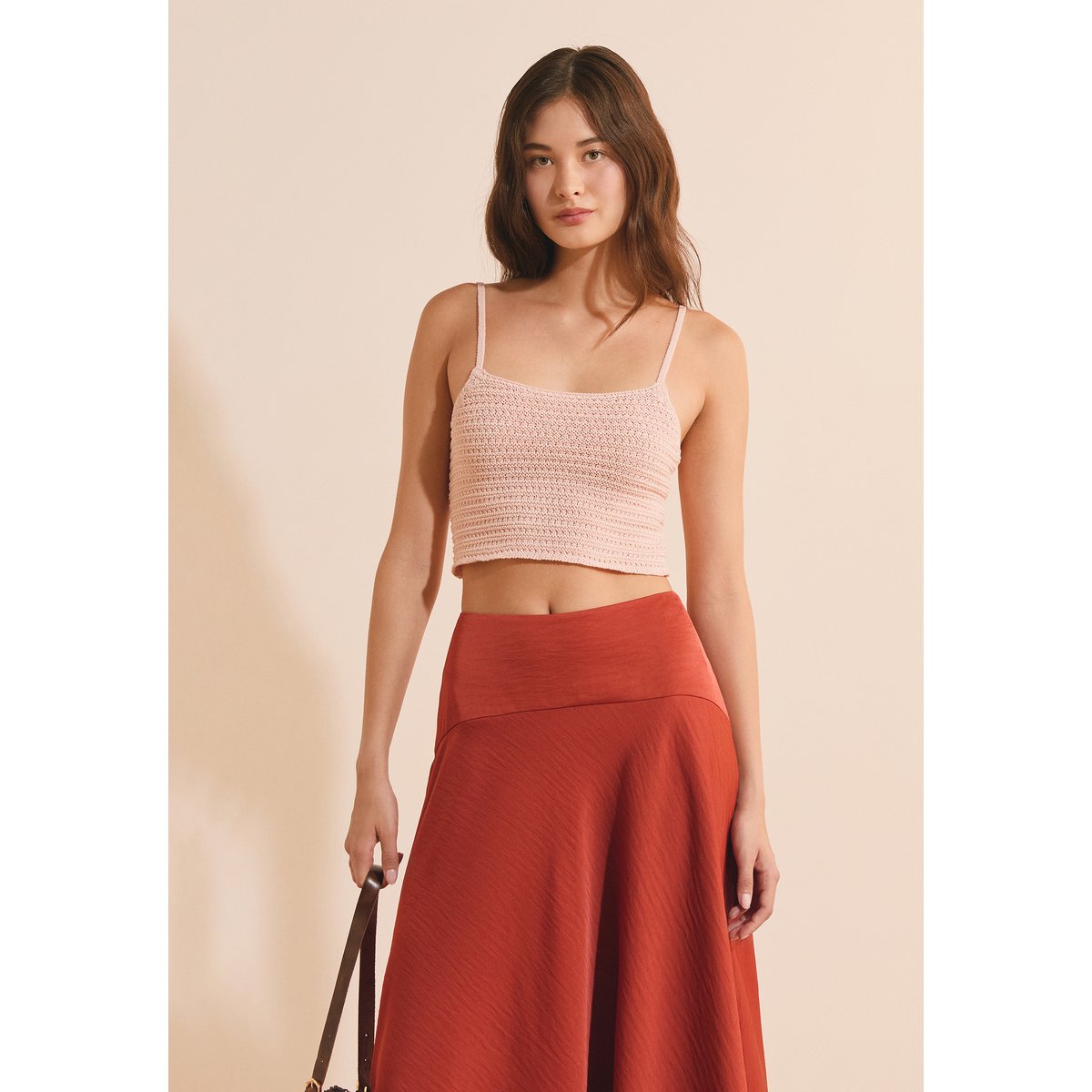 Top court en crochet SELVA PULL saumon peche, ETAM