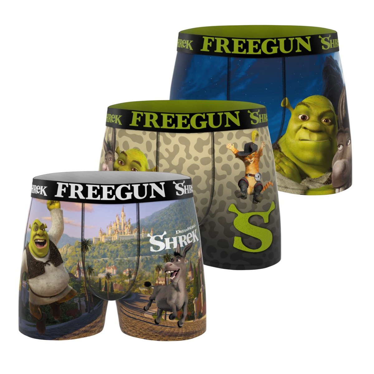 Lot De 3 Boxers Shrek vert/bleu/noir, FREEGUN