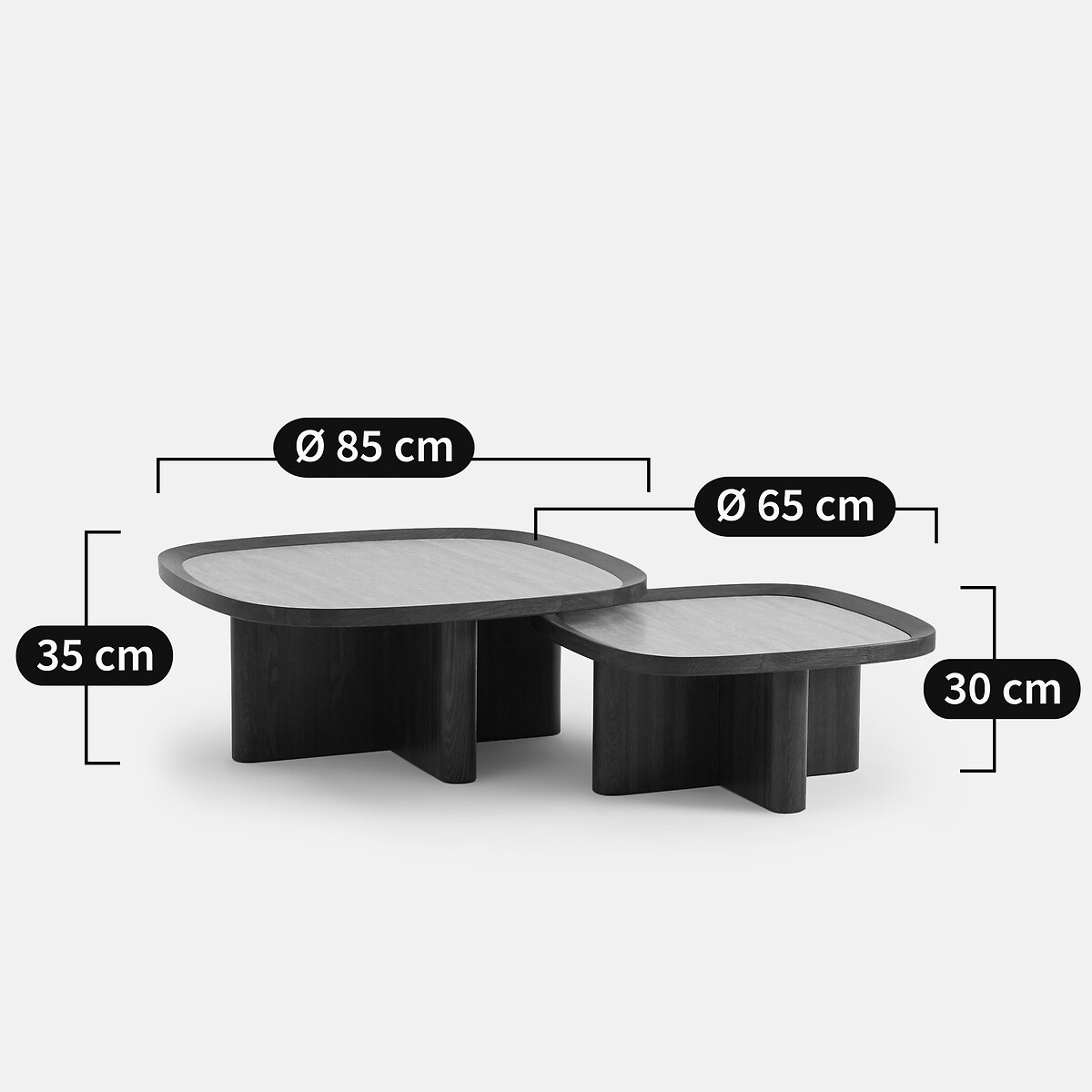 Set of 2 Apolline Nesting Oak and Veneer Travertine Effect Coffee Tables travertine, LA REDOUTE INTERIEURS