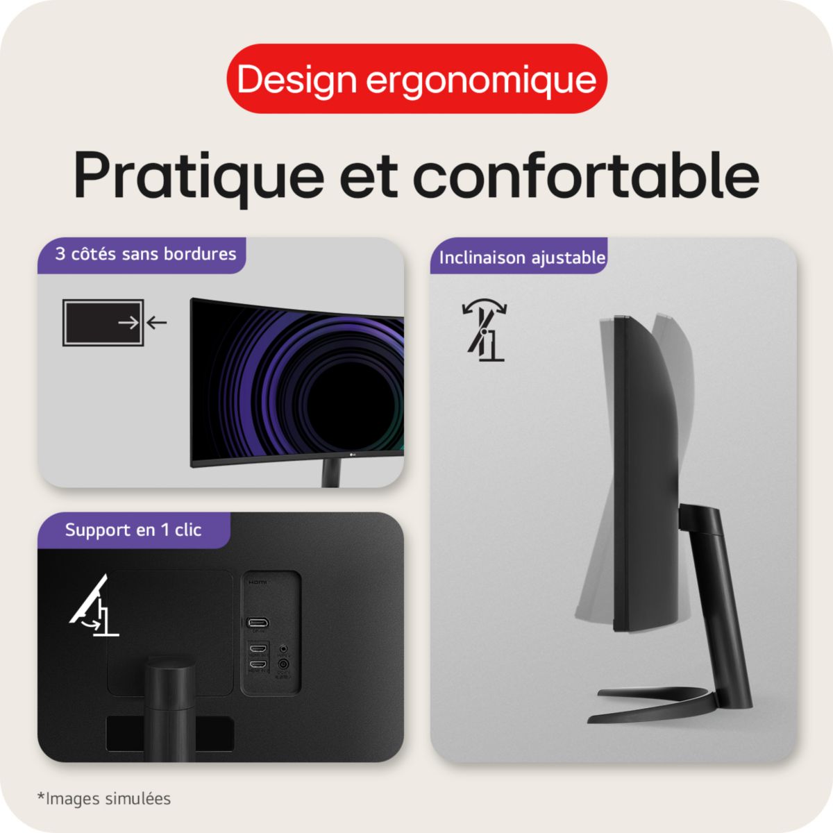Ecran PC UltraWide 34WR50QK-B 34" incurvé VA WQHD 100 Hz HDR10 couleur unique, LG