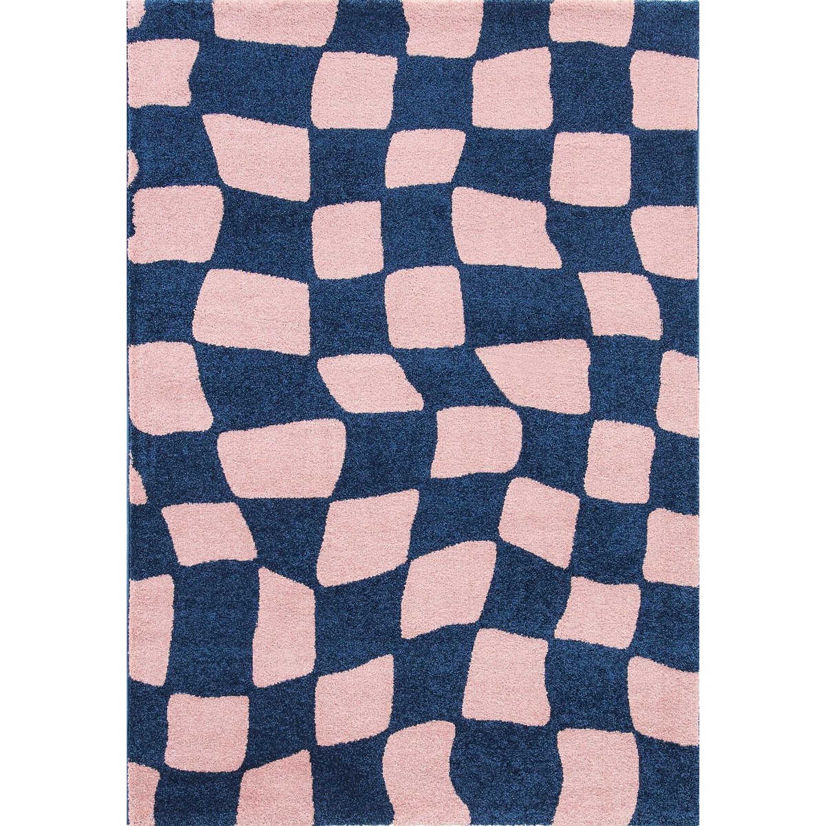 Tapis de salon vintage 70’s damier GROOVY bleu, NAZAR RUGS