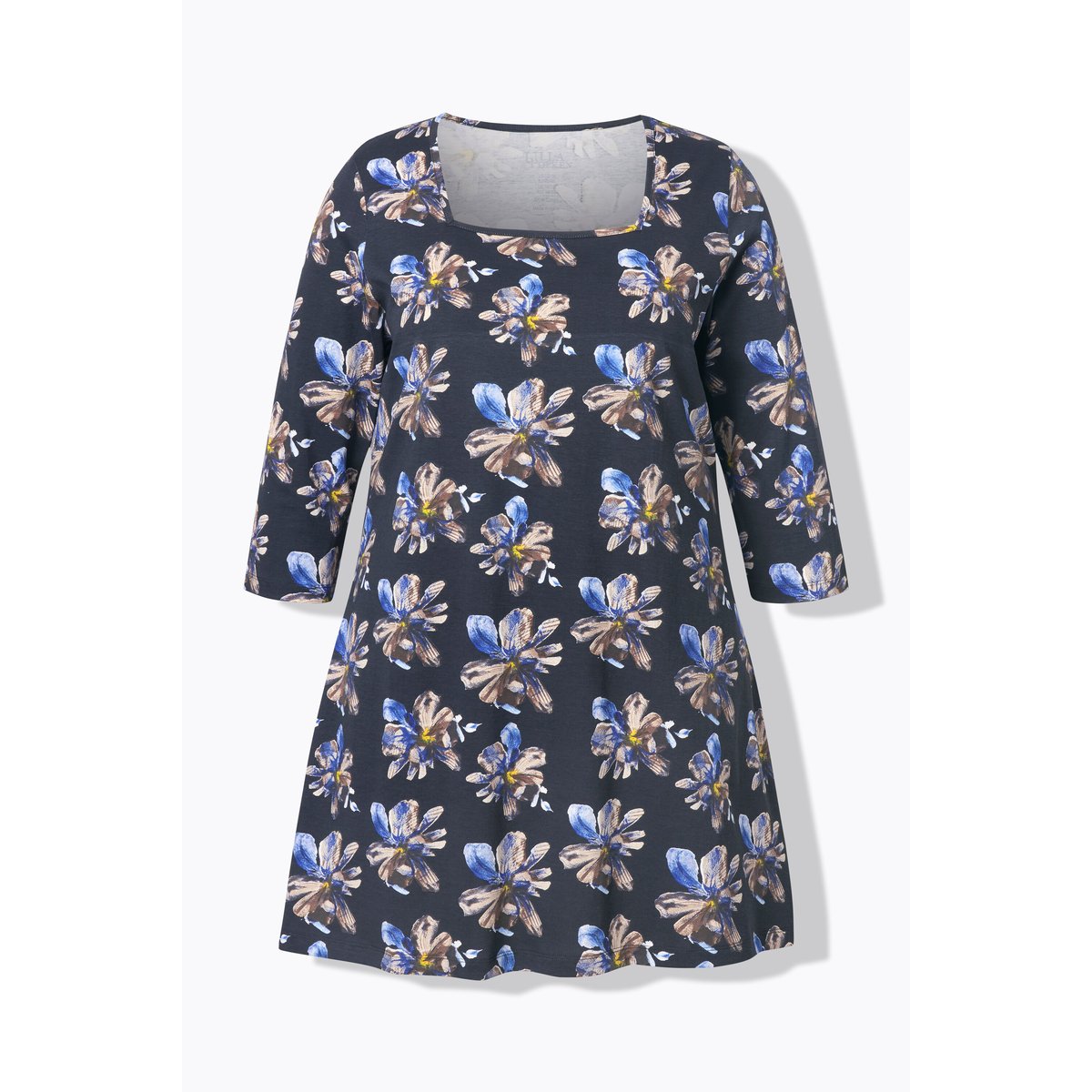 T-shirt long, décolleté carré et manches 3/4 noir, ULLA POPKEN