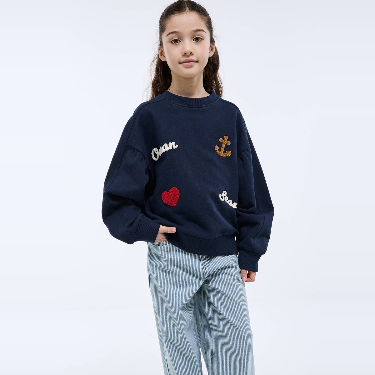 Sweat brodé marine, MONOPRIX