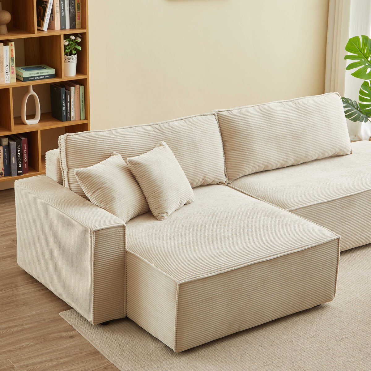 Canapé d'angle gauche convertible velours ZOLA beige, BAÏTA