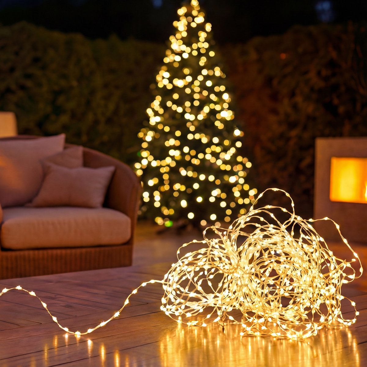 Guirlande lumineuse cluster d'extérieur 15 m 1000 LED blanc chaud fil cuivre 8 fonctions solaire blanc chaud, ATMOSPHERA