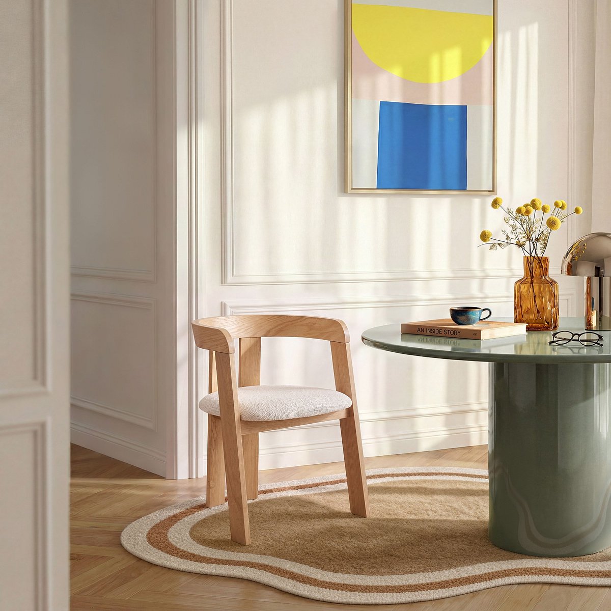 Lot de 2 chaises en tissu texturé et chêne massif avec accoudoirs crème, HABITAT