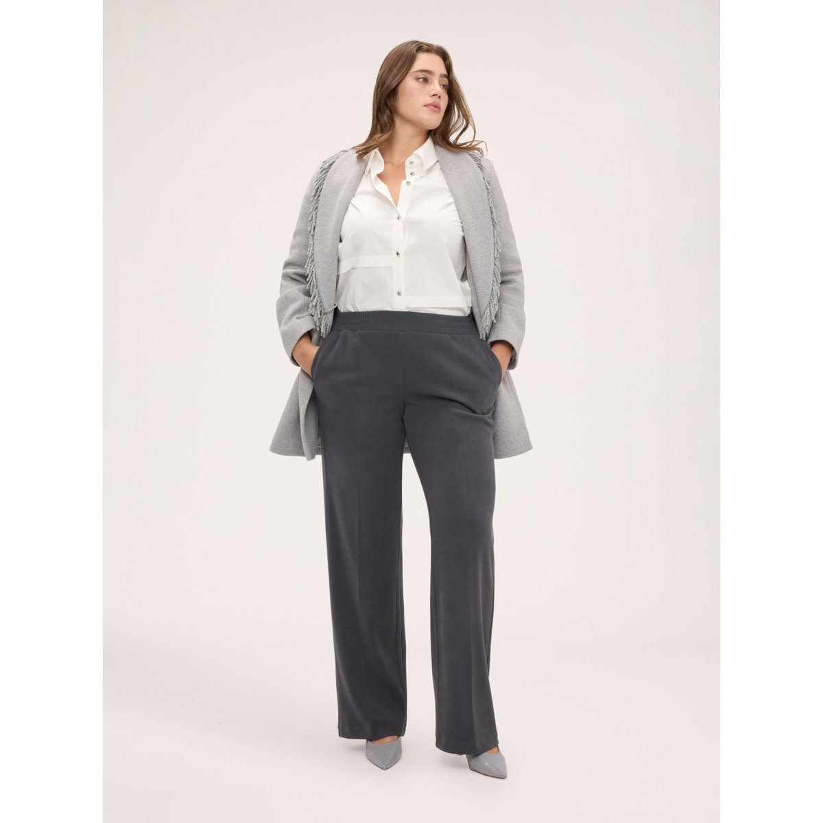 Pantalon en velours côtelé gris, FIORELLA RUBINO