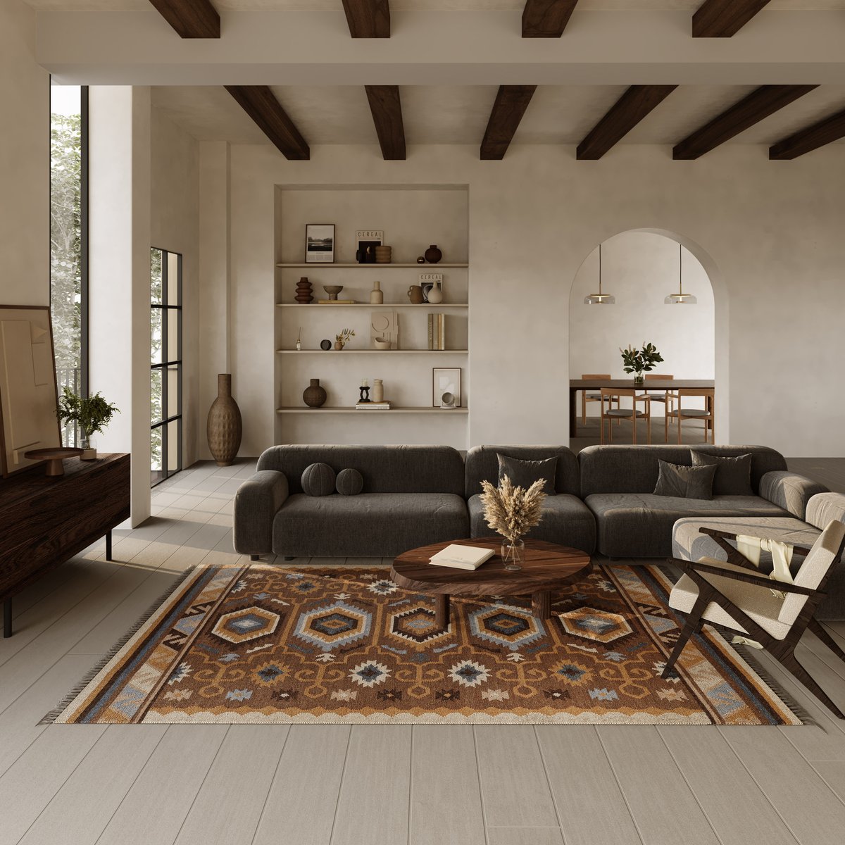 Tapis en laine kilim tissé main , VALERE brun, WECON HOME