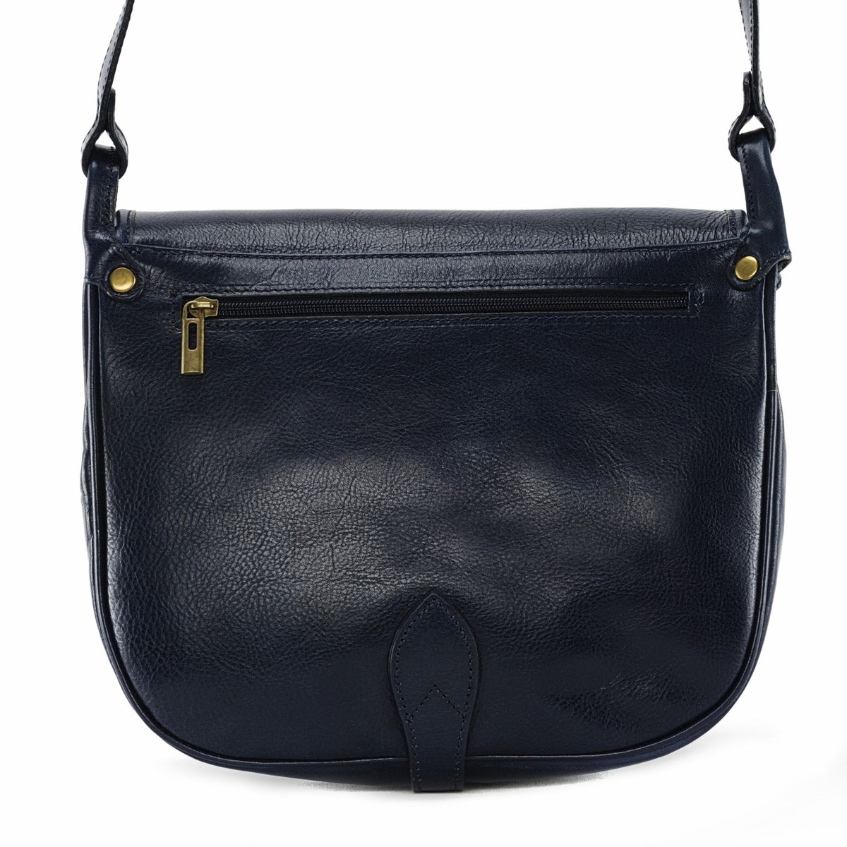 Sac bandoulière en cuir italien lisse VERLAINE bleu foncé, OH MY BAG