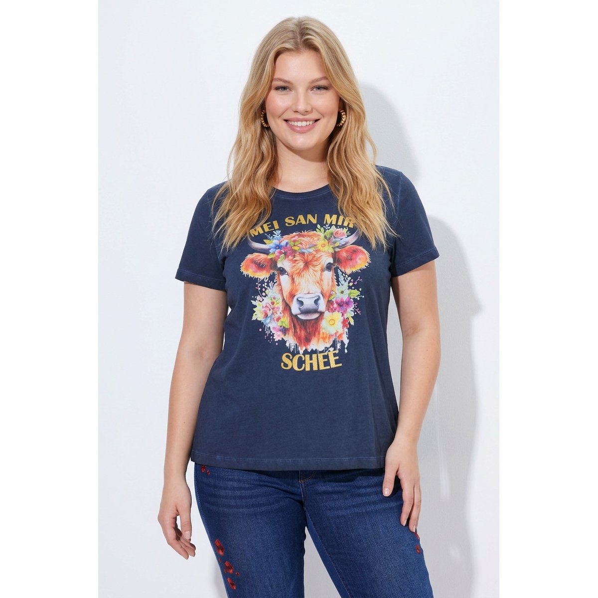 T-shirt motif tête de vache bavaroise marine, ULLA POPKEN
