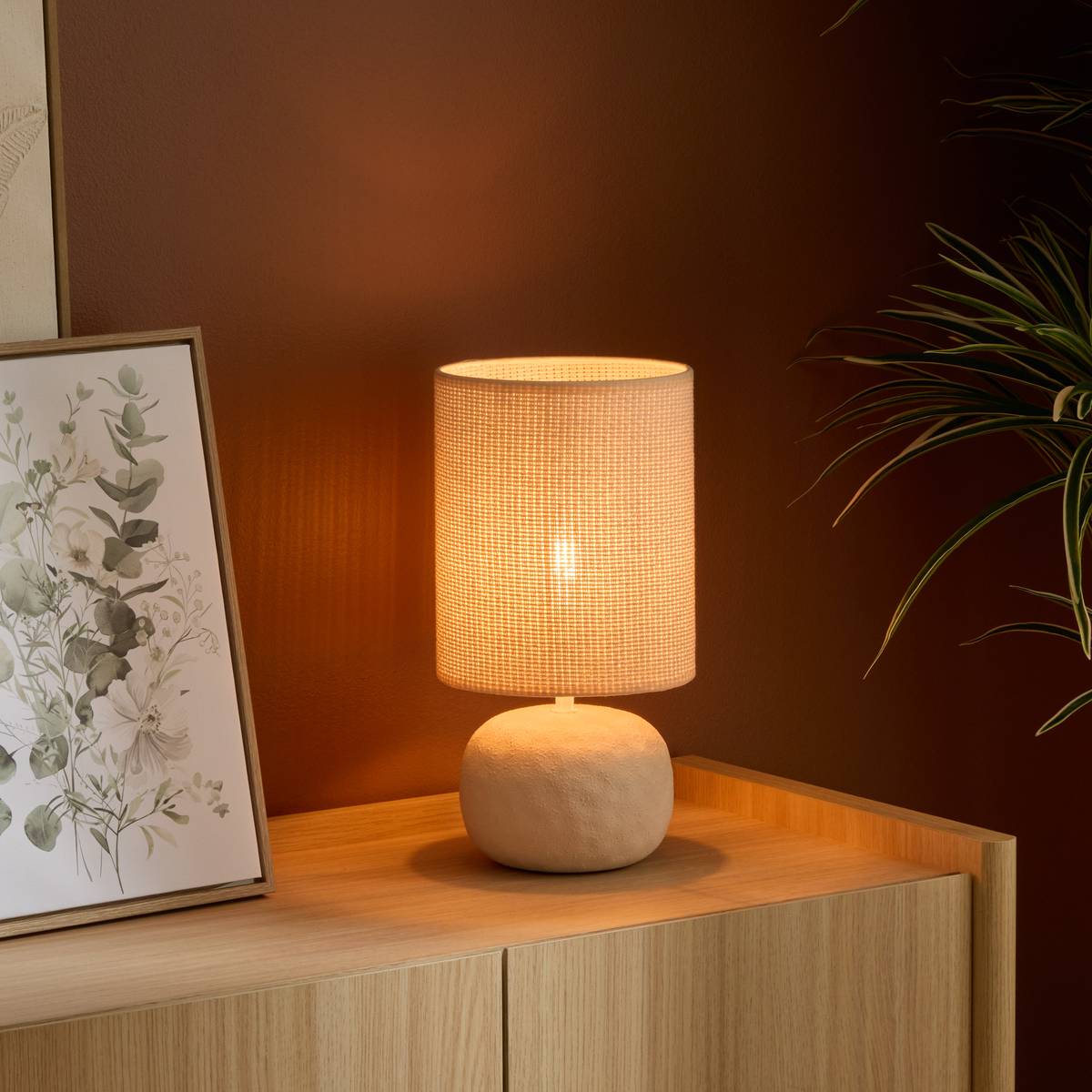 Lampe cylindrique OBINE beige, ATMOSPHERA