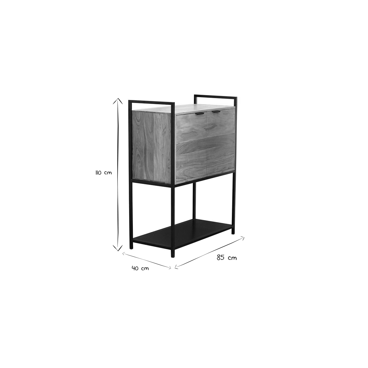 Buffet haut en bois massif et métal noir 2 portes L85 cm ARTHUS bois clair / noir, MILIBOO