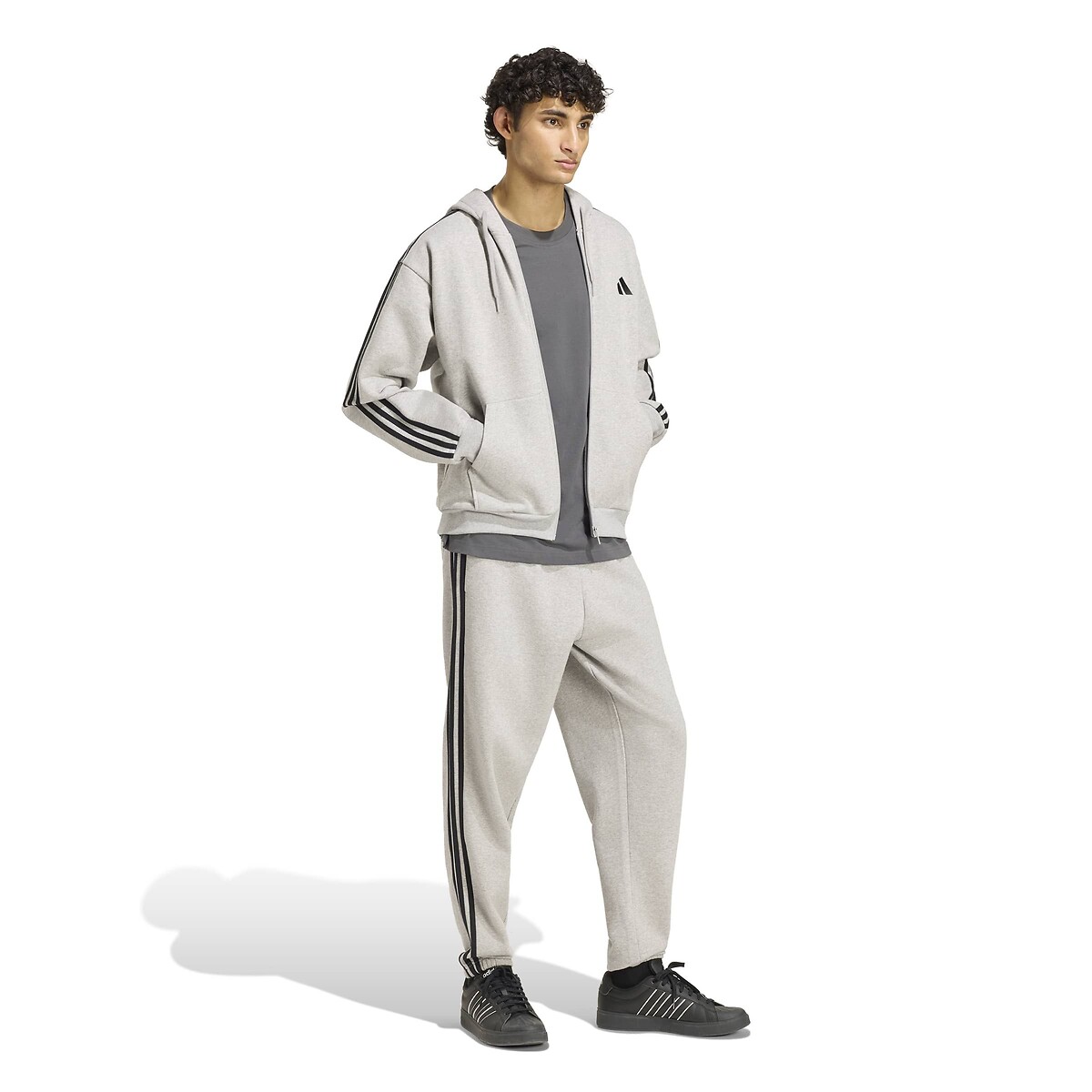 Sweat zippé à capuche, ESSENTIALS gris chiné, ADIDAS SPORTSWEAR
