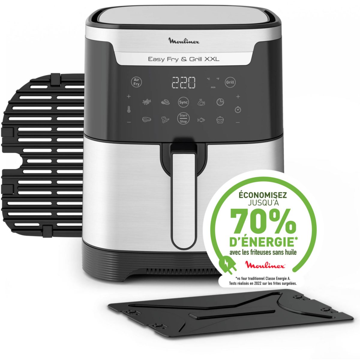 Friteuse sans huile EZ801D10 XXL 2 en 1 air & grill 6L couleur unique, MOULINEX