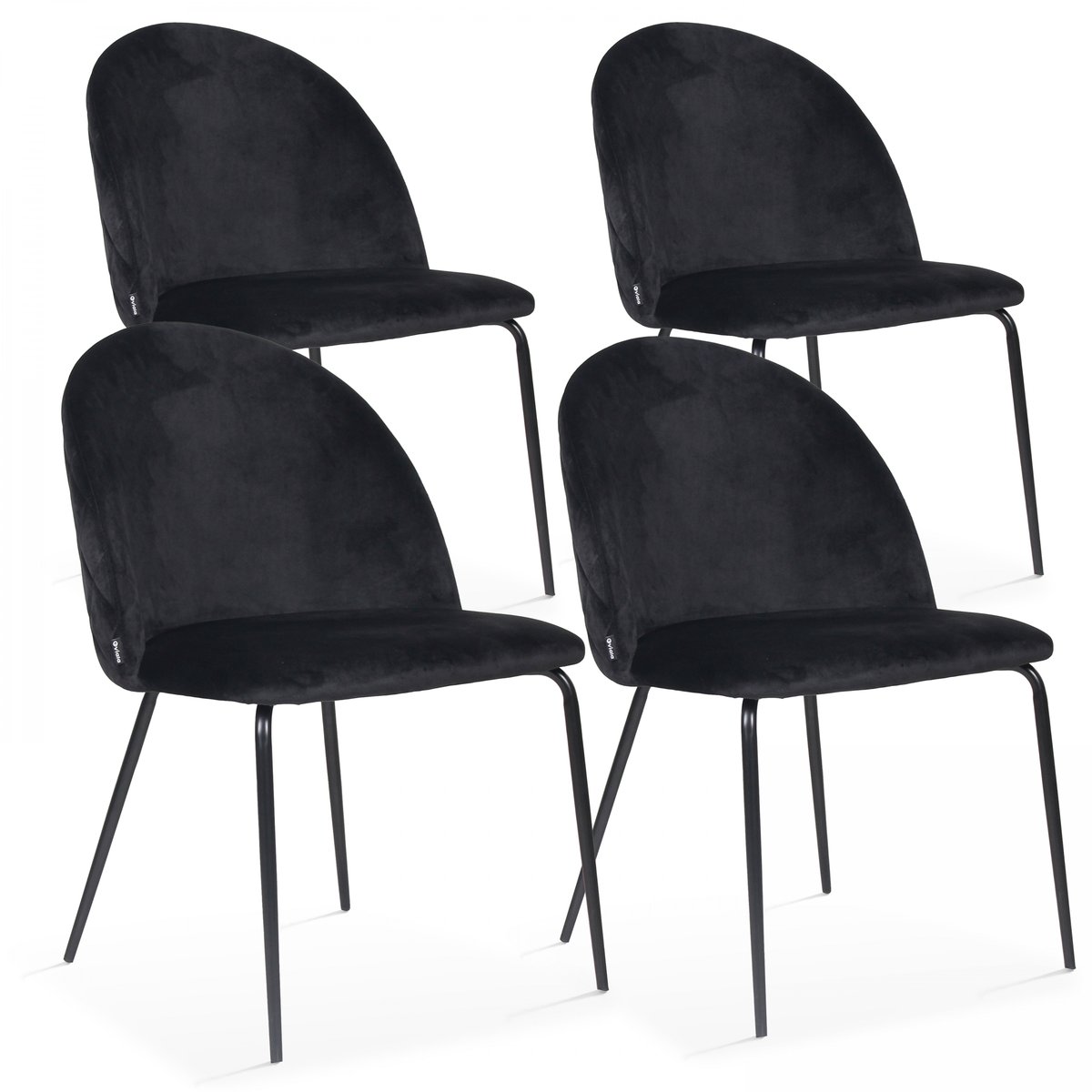 Lot de 4 chaises en velours, CHESTER noir, OVIALA