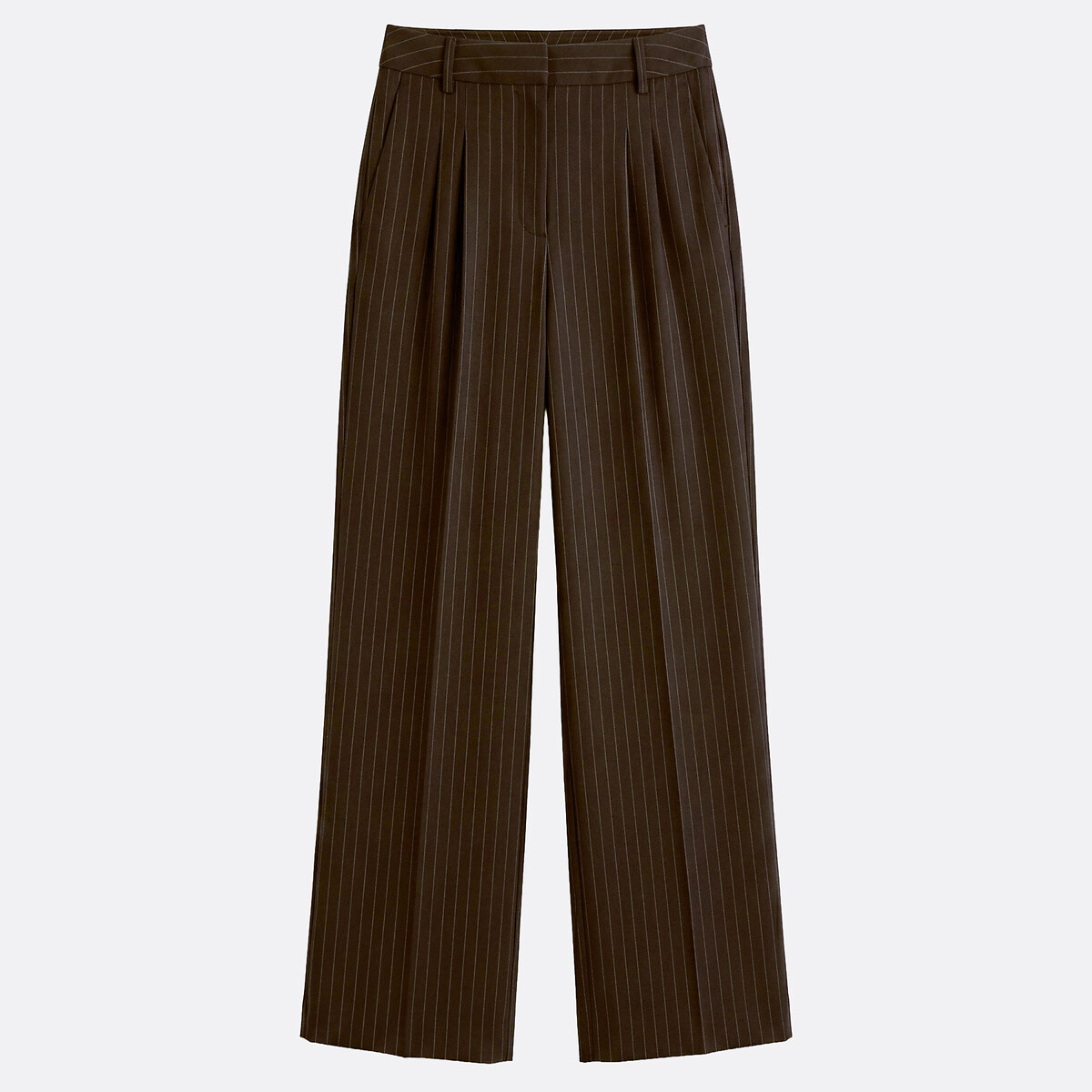 Pantalon large à pinces et rayures rayé marron/écru, LA REDOUTE COLLECTIONS