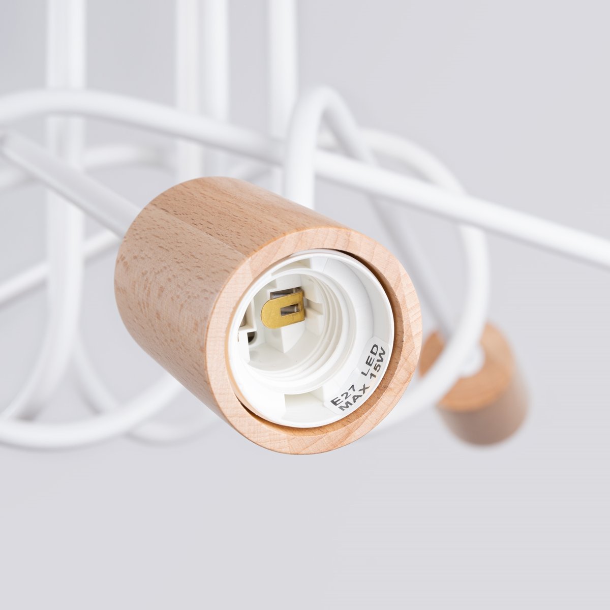 Lustre Acier Blanc/Bois Naturel E27 5 Ember blanc, EDEN