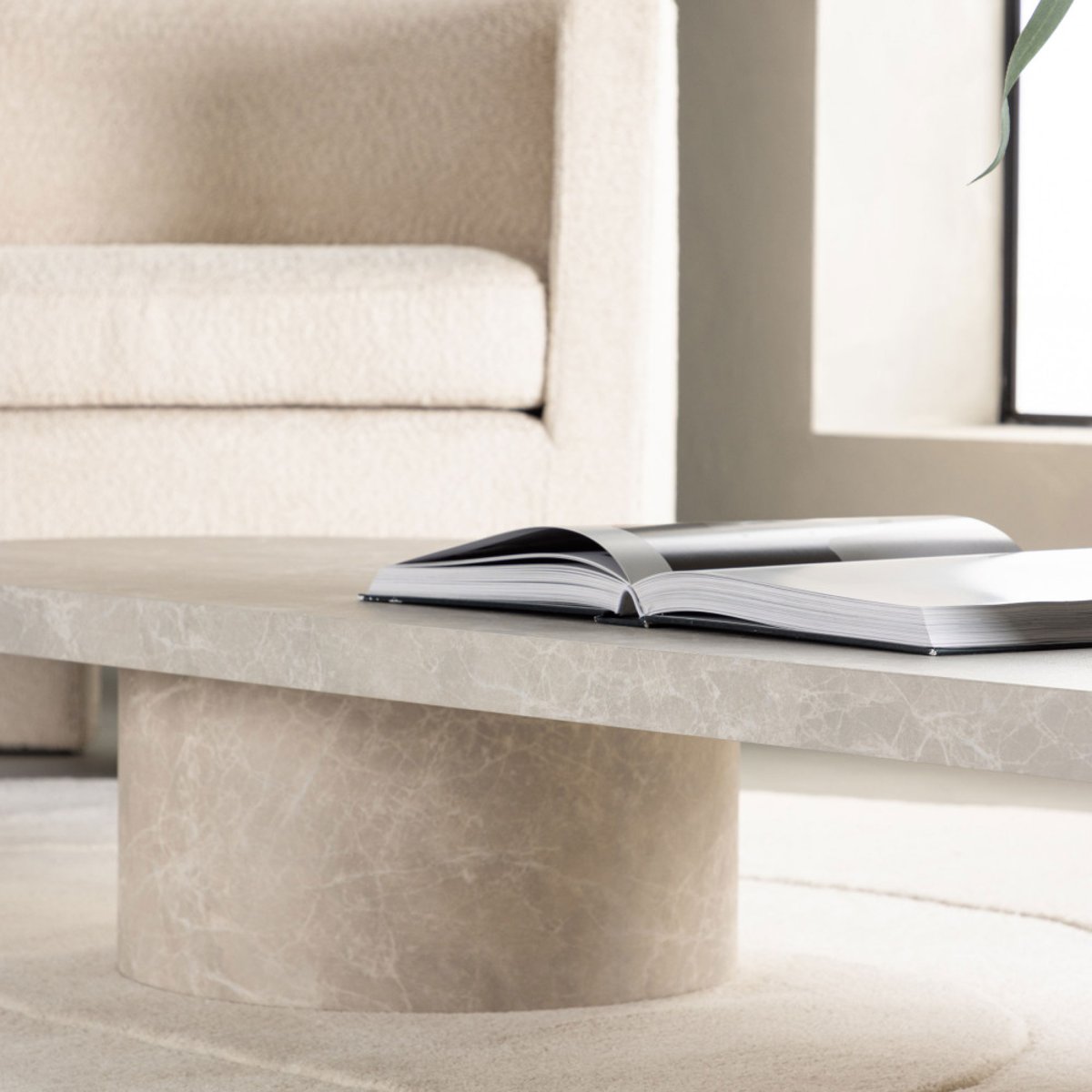Table basse ovale effet marbre 190x60cm- NARVIK beige, VENTURE HOME