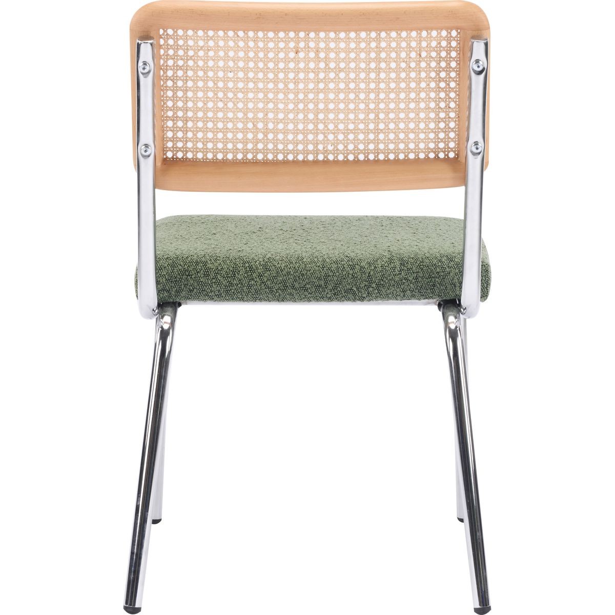 Lot de 2 chaises chromées, cannage et tissu bouclé - PAULA vert, HOMIFAB