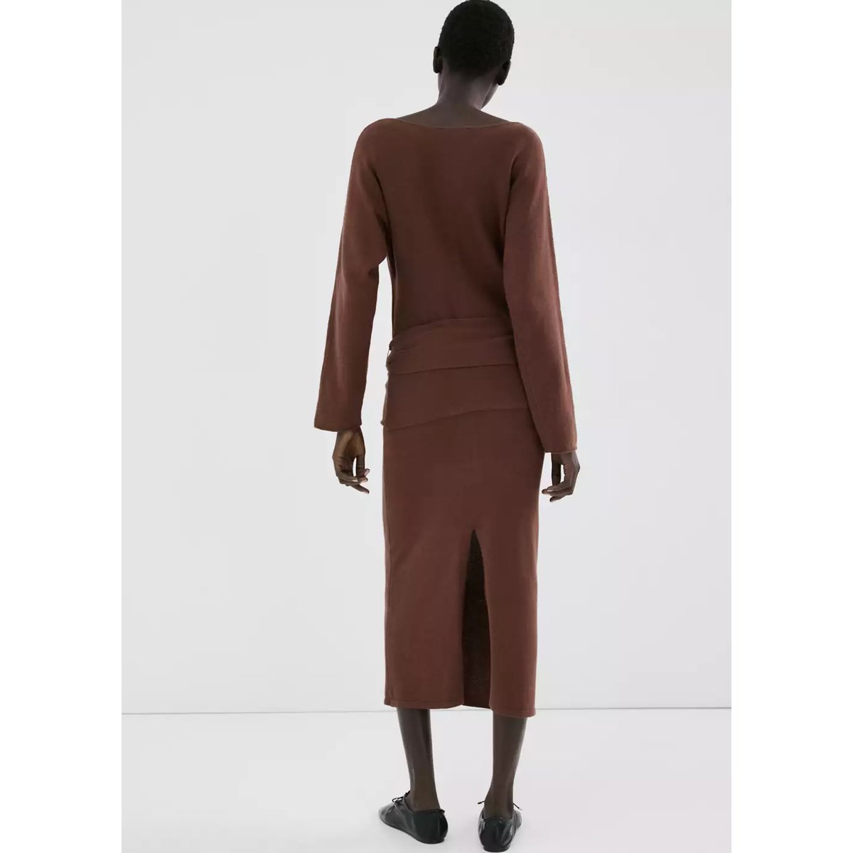 Jupe crayon fendue chocolat, MANGO