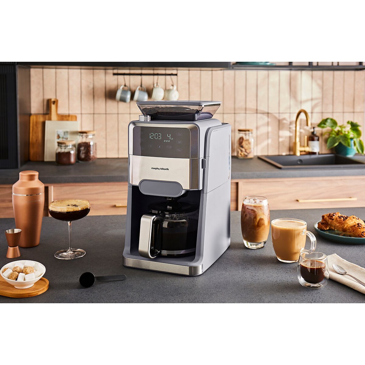 Zino Grind & Brew Automatic Filter Coffee Machine raw linen, MORPHY RICHARDS