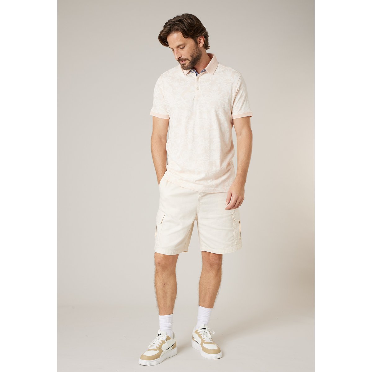 Polo homme en 100% coton effet flammé ASTRAL soft peach, DEELUXE
