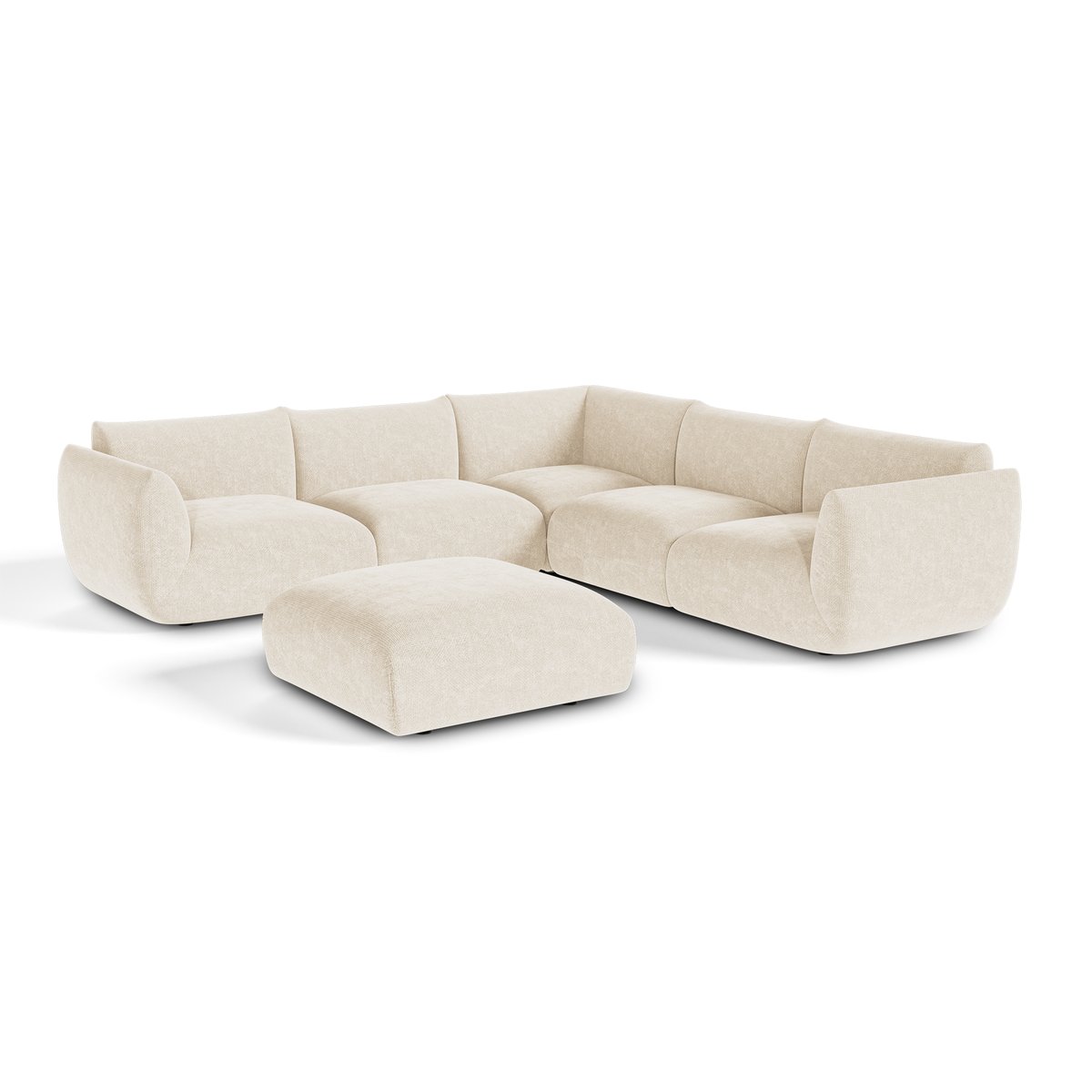 Canapé d'angle panoramique modulable 8 places en velours chenillé NOOMA crème, SIA HOME