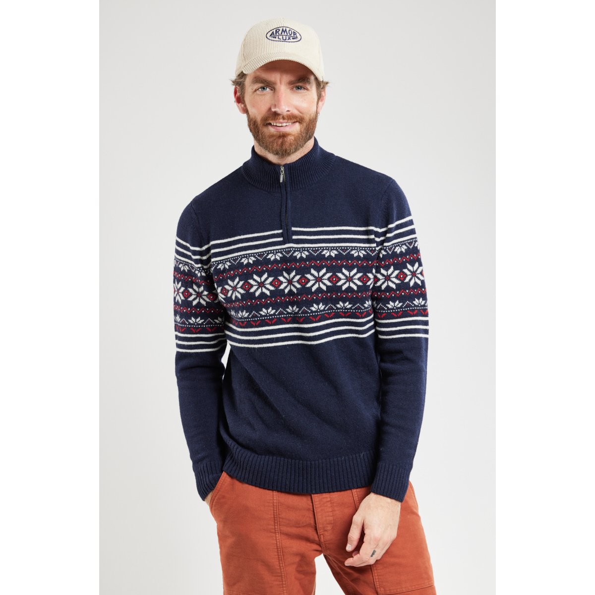 Pull de Noël en 100% matières recyclées NOEL marine/ ecru/ pop, ARMOR-LUX