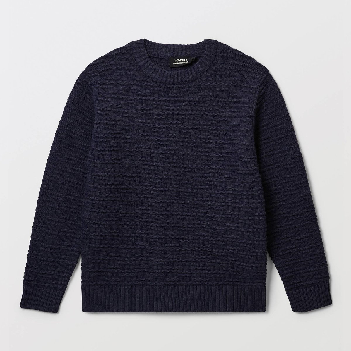 Pull rayé en coton marine, MONOPRIX