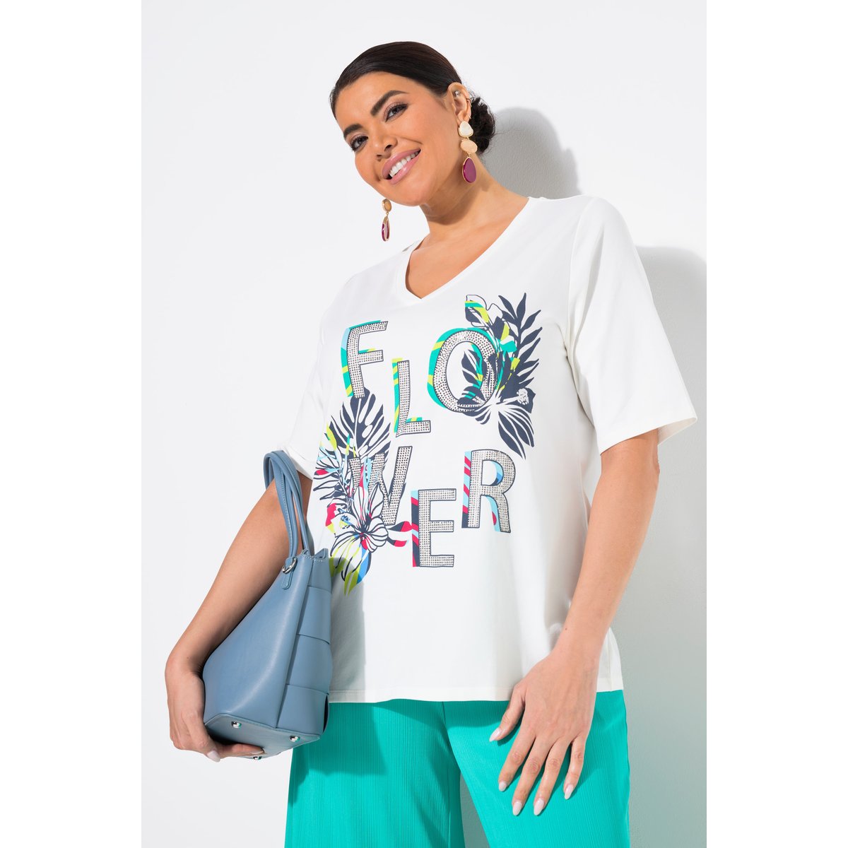 T-shirt oversize. Imprimé Flower. Décolleté blanc cassé, ULLA POPKEN