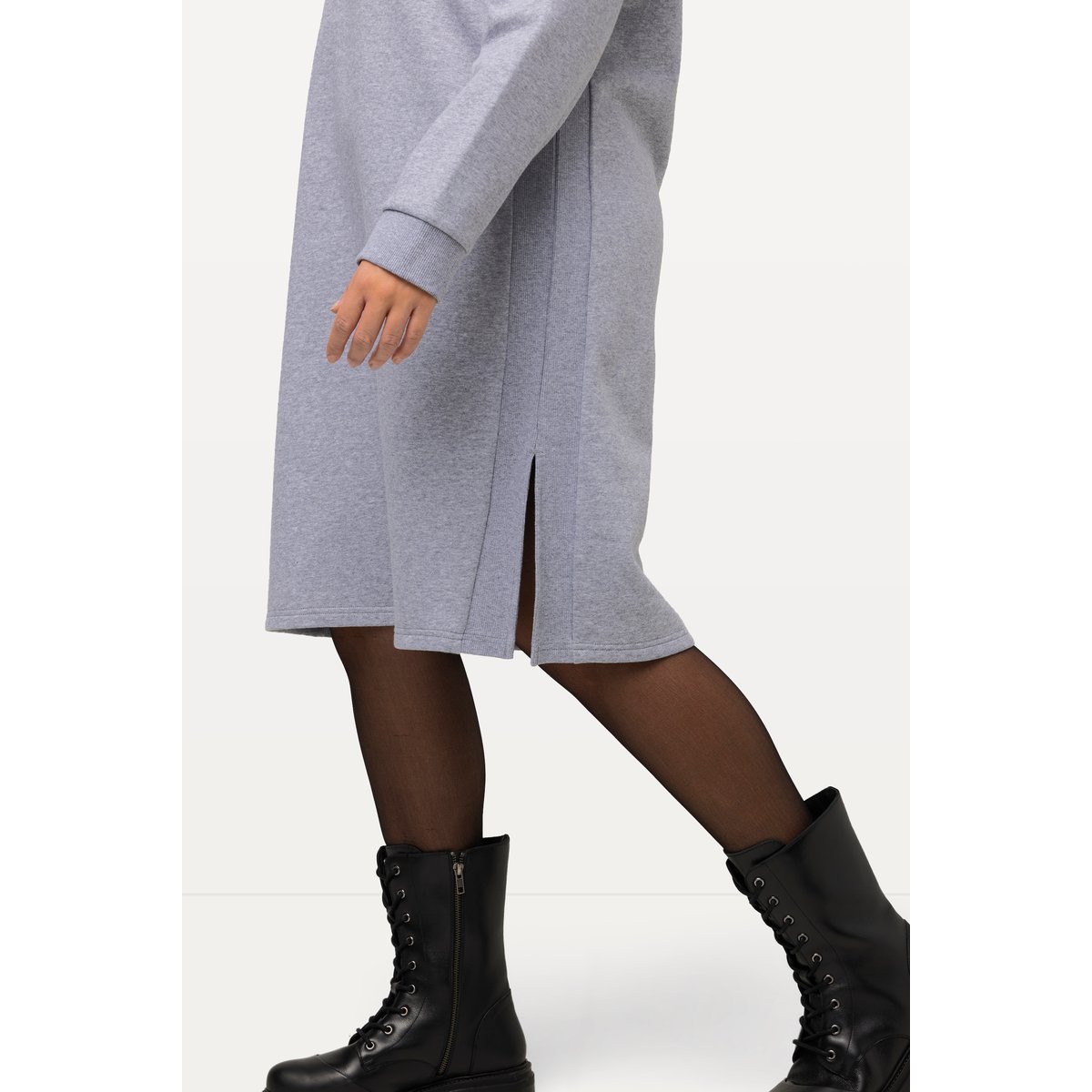 Robe en molleton à col camionneur et manches gris clair chiné, ULLA POPKEN