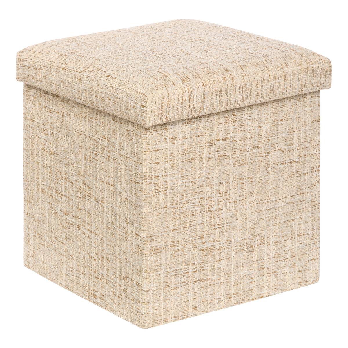 Pouf pliant coffre de rangement en tissu effet naturel OLMA creme, ATMOSPHERA