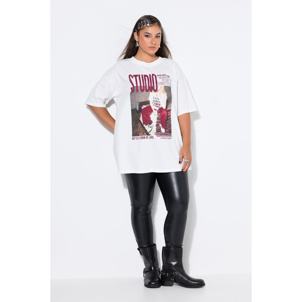 T-shirt oversize, imprimé devant et derrière blanc cassé, STUDIO UNTOLD