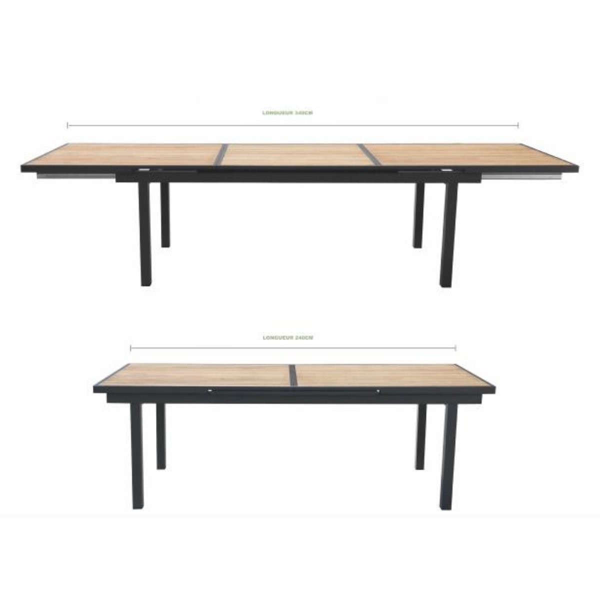 Table repas extensible en aluminium et teck, TORY gris anthracite, AU JARDIN DE CHLOÉ