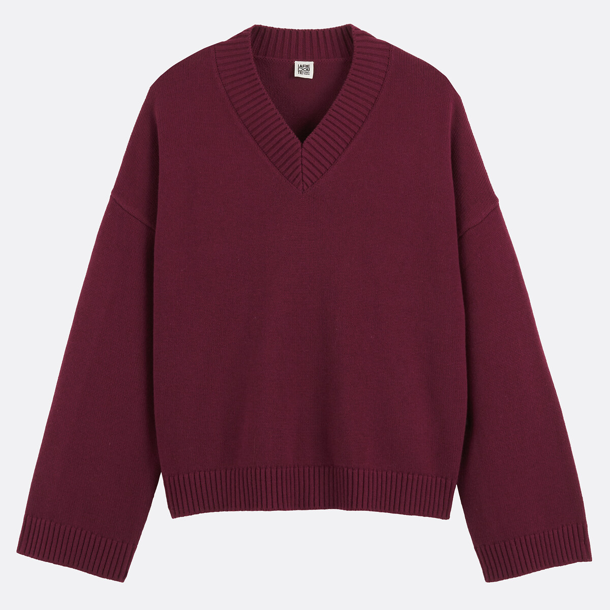 Wool/Cotton Blend V-Neck Jumper burgundy red, LA REDOUTE COLLECTIONS