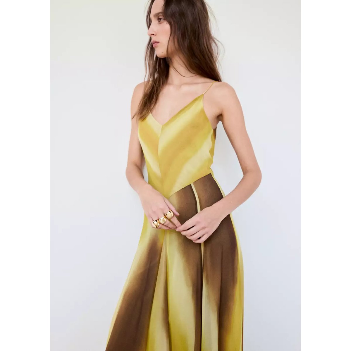 Robe gaze imprimée moutarde, MANGO