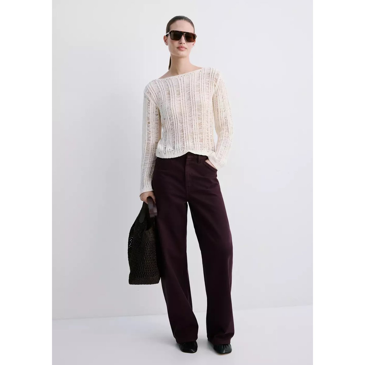 Jean balloon taille normale lie de vin, MANGO