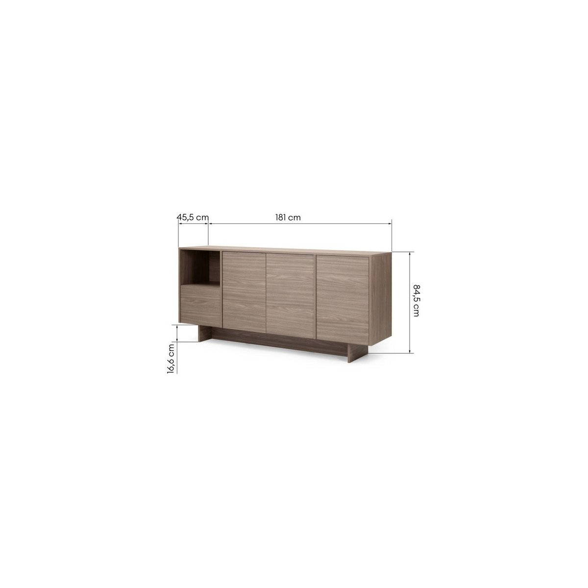 Commode 4 portes en bois, Design minimaliste chêne perle, RECOLLECTION