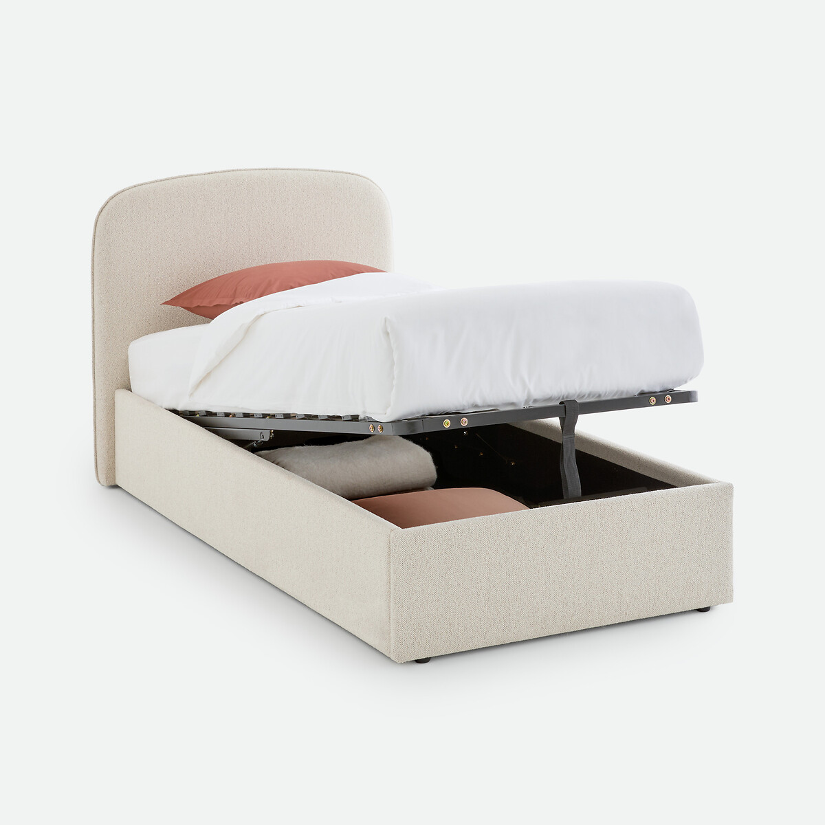 Lit coffre avec sommier relevable, tissu bouclette, CONTO ecru, LA REDOUTE INTERIEURS
