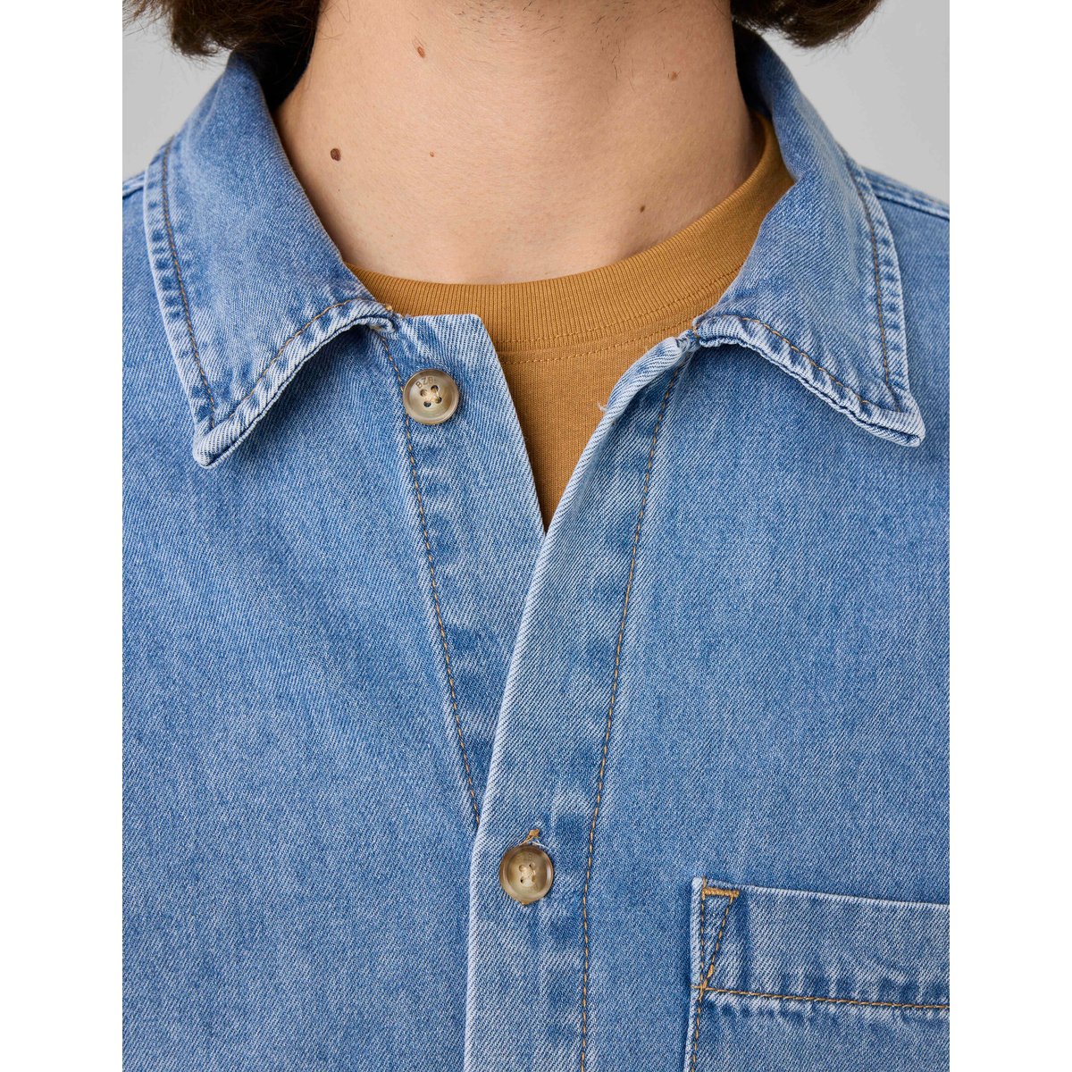 Chemise en jean manches courtes bleu moyen, BZB