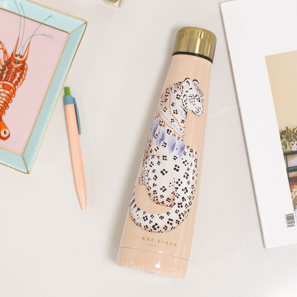 Stainless Steel Drinks Bottle in Cheetah multi-coloured, YVONNE ELLEN
