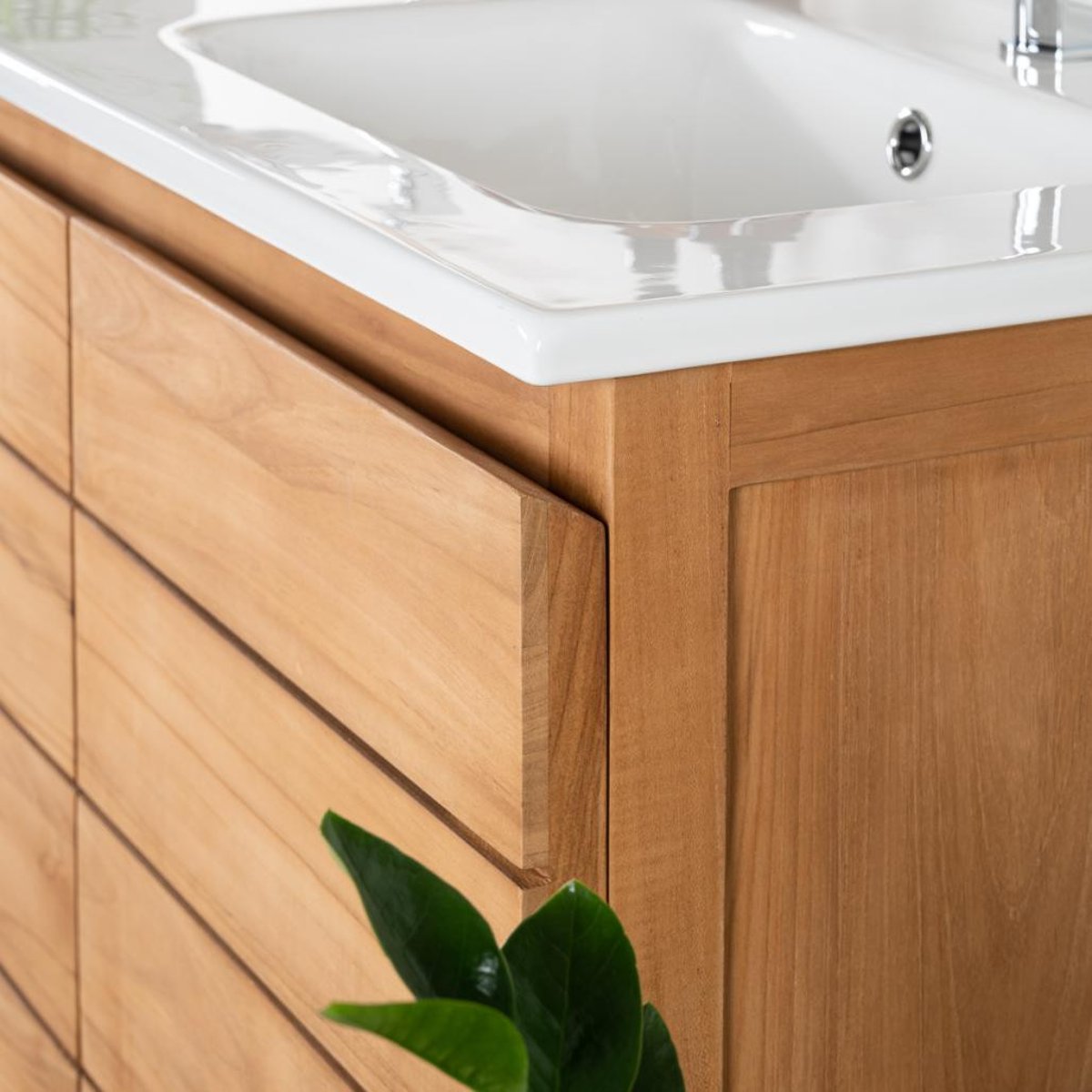 Meuble salle de bain en teck et céramique 120 cm ANANTA blanc, WANDA COLLECTION